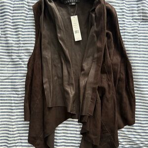 NWT Theory Small Chocolate Shrug Leather Vest with Waterfall Front